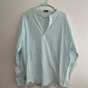 NWOT Light Mint Band-Collar Casual Button-Down Shirt
